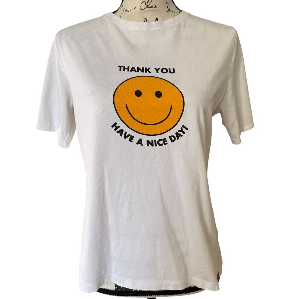 KULE The Modern Take Out Tee Size Medium “Thank You Have A Nice Day” Smily Face